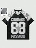 ROMWE Prep Men's Football Printed Slogan Short Sleeve T-Shirt, Suitable For Daily Wear In Spring And Summer, School