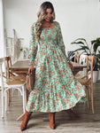 SHEIN VCAY Floral Print Square Neck Flounce Sleeve Ruffle Hem Dress