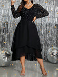 SHEIN Clasi Plus Size Women Elegant Lace Patchwork Hem Pearl Decor Long Dress