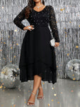 SHEIN Clasi Plus Size Women Elegant Lace Patchwork Hem Pearl Decor Long Dress