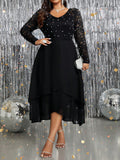 SHEIN Clasi Plus Size Women Elegant Lace Patchwork Hem Pearl Decor Long Dress