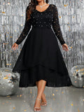 SHEIN Clasi Plus Size Women Elegant Lace Patchwork Hem Pearl Decor Long Dress