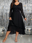 SHEIN Clasi Plus Size Women Elegant Lace Patchwork Hem Pearl Decor Long Dress