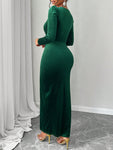 Women's Deep V-Neck Puff Sleeve Wrap Hem Velvet Dress, Wedding Event Dress