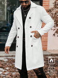 Manfinity CasualCool Double-Breasted Solid Color Long Sleeve Pocket Long Wool Blend Coat,Fall Men Clothes,Winter Men White Coat