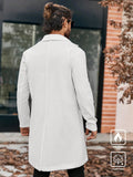 Manfinity CasualCool Double-Breasted Solid Color Long Sleeve Pocket Long Wool Blend Coat,Fall Men Clothes,Winter Men White Coat