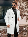 Manfinity CasualCool Double-Breasted Solid Color Long Sleeve Pocket Long Wool Blend Coat,Fall Men Clothes,Winter Men White Coat