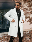 Manfinity CasualCool Double-Breasted Solid Color Long Sleeve Pocket Long Wool Blend Coat,Fall Men Clothes,Winter Men White Coat