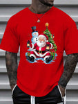 Men's Casual Fashion Santa Claus, Snowman, Christmas Tree Print Basic Short Sleeve T-Shirt Suitable For Christmas Party - MapleCo