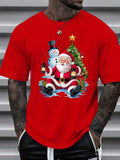 Men's Casual Fashion Santa Claus, Snowman, Christmas Tree Print Basic Short Sleeve T-Shirt Suitable For Christmas Party - MapleCo