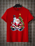 Men's Casual Fashion Santa Claus, Snowman, Christmas Tree Print Basic Short Sleeve T-Shirt Suitable For Christmas Party - MapleCo