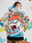 Nick 90s X SHEIN Men's Casual Cartoon Character Print Drop Shoulder Loose Drawstring Kangaroo Pocket Hoodie, Spring And Autumn - MapleCo