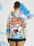 Nick 90s X SHEIN Men's Casual Cartoon Character Print Drop Shoulder Loose Drawstring Kangaroo Pocket Hoodie, Spring And Autumn - MapleCo