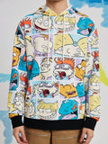 Nick 90s X SHEIN Men's Casual Cartoon Character Print Drop Shoulder Loose Drawstring Kangaroo Pocket Hoodie, Spring And Autumn - MapleCo