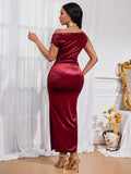 SHEIN Lady Birthday Party  Dresses Four Season Wedding Guest   Attire Claret Burgundy  Evening Dress Formal Dress Sexy Dress Prom Dress Red Dress Dinner Outfit  Christmas Dress  Formal Gown Women's Long Dress