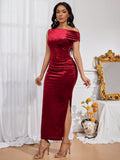 SHEIN Lady Birthday Party  Dresses Four Season Wedding Guest   Attire Claret Burgundy  Evening Dress Formal Dress Sexy Dress Prom Dress Red Dress Dinner Outfit  Christmas Dress  Formal Gown Women's Long Dress