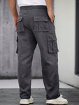 Manfinity CasualCool Men's Casual Solid Color Drawstring Waist Straight-Leg Cargo Pants,Cargo Men Pants