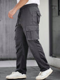 Manfinity CasualCool Men's Casual Solid Color Drawstring Waist Straight-Leg Cargo Pants,Cargo Men Pants