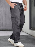 Manfinity CasualCool Men's Casual Solid Color Drawstring Waist Straight-Leg Cargo Pants,Cargo Men Pants