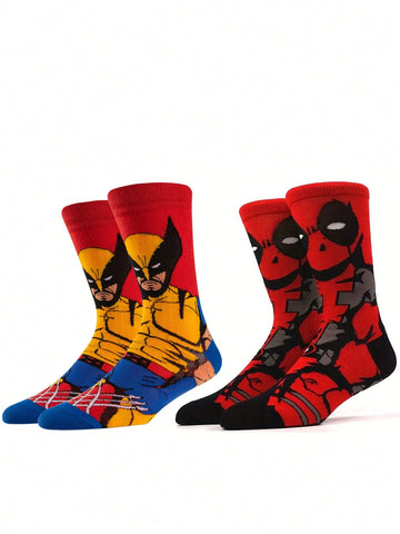 POTDEMIEL 2 Pairs Of Superhero Images Wolverine And Deadpool Socks Comfortable Cartoon Crew Socks Are Odor-Proof, Sweat-Wicking, Breathable, And Stylish - Perfect For Gifts, Parties, Everyday Wear, And Casual Events In The Marvel Heroes Series