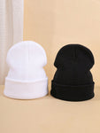 2pcs Men's Winter Black And White Knitted Hat - Warm And Stylish Solid Color Winter Hat For Cold Winter Days