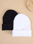 2pcs Men's Winter Black And White Knitted Hat - Warm And Stylish Solid Color Winter Hat For Cold Winter Days