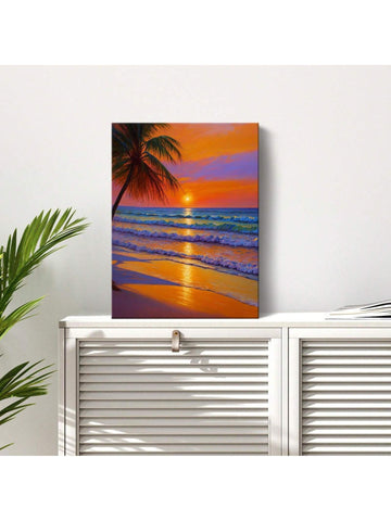 1pcs Beach Canvas Wall Art Stretched Picture For Living Room Bedroom Home,Sunset Seascape Wall Art Canvas Print Painting Home Wall Decor Artwork Framed Ready To Hang