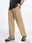 Manfinity UrbanChill Men's Casual Woven Solid Color Embroidered Elastic Waist Straight Leg Pants