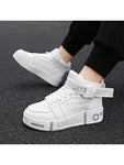 Men's Casual Sports Sneakers For Teenager With Mid Prints,Trendy White Shoes