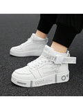 Men's Casual Sports Sneakers For Teenager With Mid Prints,Trendy White Shoes