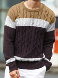 Manfinity Homme Men's Colorblock Crew Neck Long Sleeve Loose Casual Knit Sweater, Autumn Winter