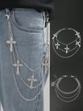 1pc Men Cross Pendant Multi-Layered Metal Fashion Accessory Hip Hop Punk Style Chain For Pants Street Halloween