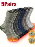 5 Pairs Men's Winter Socks, Fleece Lined Thick Warm Towel Socks, Mid-Calf Thermal Socks For Hiking, Christmas, Thanksgiving, New Year Gifts