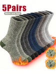 5 Pairs Men's Winter Socks, Fleece Lined Thick Warm Towel Socks, Mid-Calf Thermal Socks For Hiking, Christmas, Thanksgiving, New Year Gifts