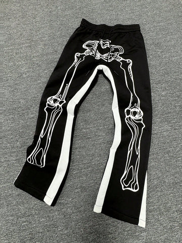 Manfinity Streetrush American Streetwear Bone Print Casual Flared Pants,Manfinity EMRG Y2k Men's Gothic Drawstring Waist Printed Trendy Sports Pants,Skeleton Sweatpants,Halloween Clothes