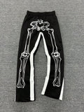 Manfinity Streetrush American Streetwear Bone Print Casual Flared Pants,Manfinity EMRG Y2k Men's Gothic Drawstring Waist Printed Trendy Sports Pants,Skeleton Sweatpants,Halloween Clothes