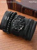 LIANDU LIANDU Men Watch 1pc Men's Black Nylon Strap Casual Industrial Style Round Dial Calendar Pointer Quartz Watch And 3pcs Bracelets Set Watch For Men Giving Best Gift Sets