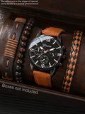 Men Watch 1pc Men's Brown Pu Strap Casual Quartz Watch And 3pcs Bracelets Set Watch For Men Giving Best Gift Sets