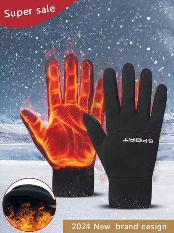 1 Pair Unisex Winter Waterproof Bicycle Gloves Outdoor Sports Skiing Running Motorcycle Touch Screen Wool Warm Anti-Slip Full-Finger Gloves Christmas Thanksgiving New Years Holiday Gifts