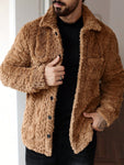 Manfinity CasualCool Men's Casual Solid Color Fuzzy Jacket For Autumn/Winter ,Men Flannel,Winter Men Jacket