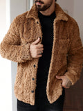 Manfinity CasualCool Men's Casual Solid Color Fuzzy Jacket For Autumn/Winter ,Men Flannel,Winter Men Jacket