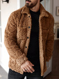 Manfinity CasualCool Men's Casual Solid Color Fuzzy Jacket For Autumn/Winter ,Men Flannel,Winter Men Jacket