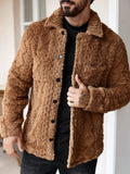 Manfinity CasualCool Men's Casual Solid Color Fuzzy Jacket For Autumn/Winter ,Men Flannel,Winter Men Jacket