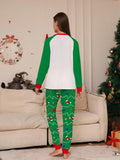 2pcs/Set Women Christmas Daily Casual Christmas Tree Print Long Sleeve Top And Pants Loungewear Pajama Set