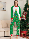 2pcs/Set Women Christmas Daily Casual Christmas Tree Print Long Sleeve Top And Pants Loungewear Pajama Set