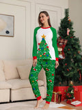 2pcs/Set Women Christmas Daily Casual Christmas Tree Print Long Sleeve Top And Pants Loungewear Pajama Set