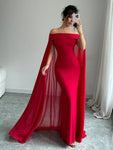 SHEIN Privé Christmas Red Elegant Sexy Off Shoulder Cinched Waist Mermaid Dress, Formal Gown