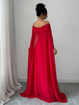 SHEIN Privé Christmas Red Elegant Sexy Off Shoulder Cinched Waist Mermaid Dress, Formal Gown