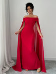 SHEIN Privé Christmas Red Elegant Sexy Off Shoulder Cinched Waist Mermaid Dress, Formal Gown