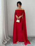 SHEIN Privé Christmas Red Elegant Sexy Off Shoulder Cinched Waist Mermaid Dress, Formal Gown